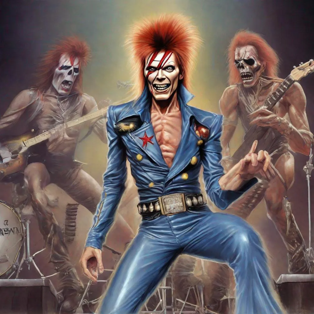 Prompt: Eddie from Iron Maiden as David Bowie 