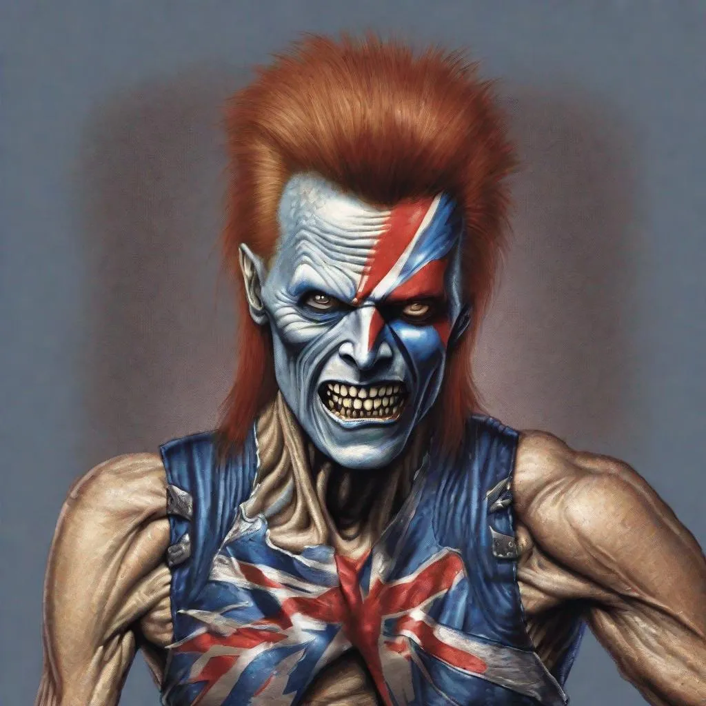 Prompt: Eddie from Iron Maiden is David Bowie 