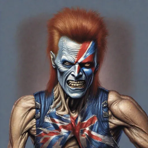 Prompt: Eddie from Iron Maiden is David Bowie 