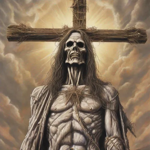 Prompt: Eddie from Iron Maiden as christ