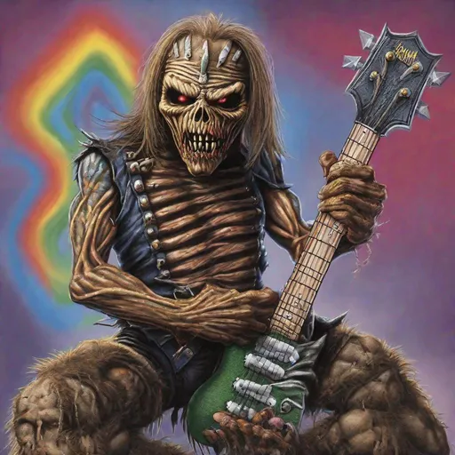 Prompt: Eddie from Iron Maiden is a lgbtqia+ defender