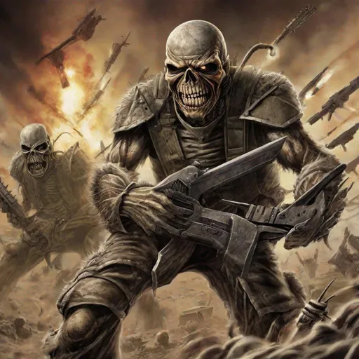 Prompt: Eddie from Iron Maiden in a war