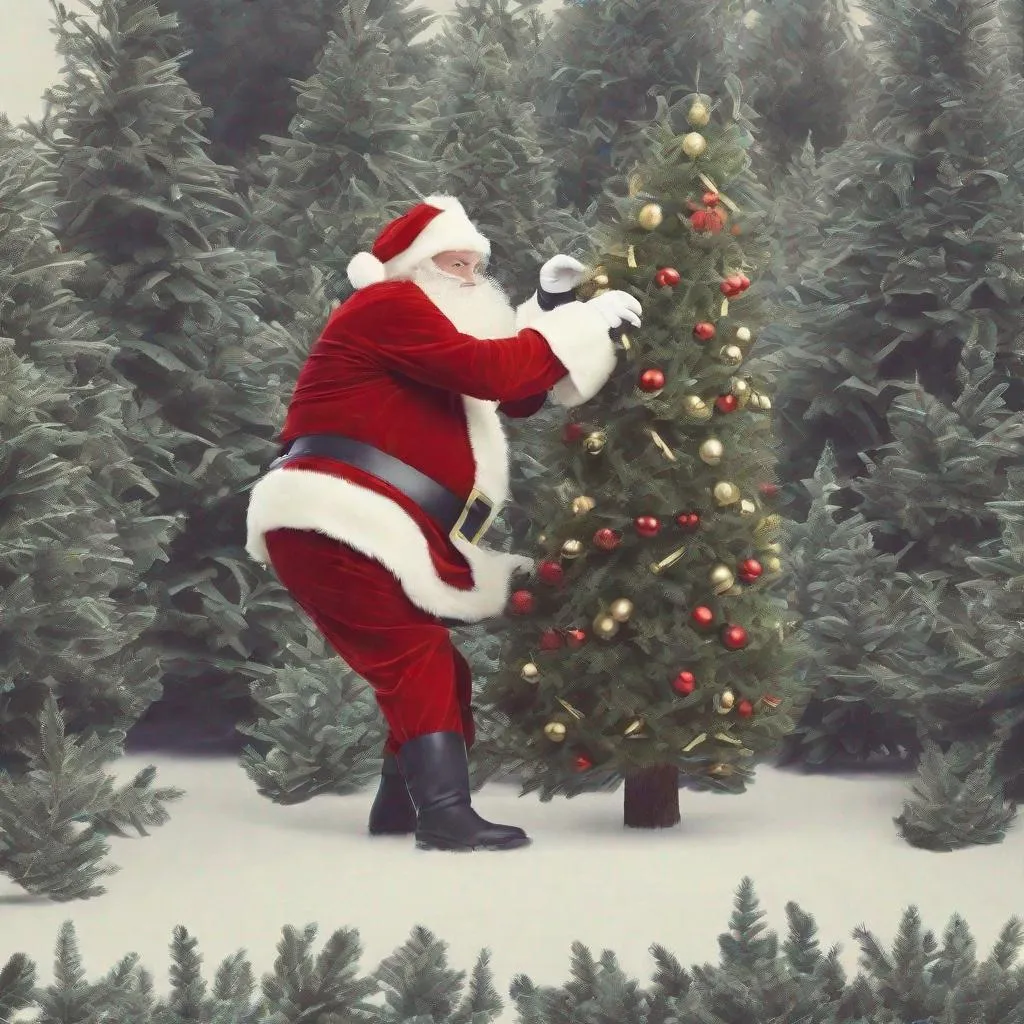 Prompt: Santa claus caught in an x-mas tree