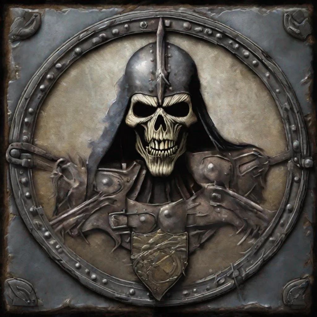 Prompt: A shield with Eddie from Iron Maiden on it