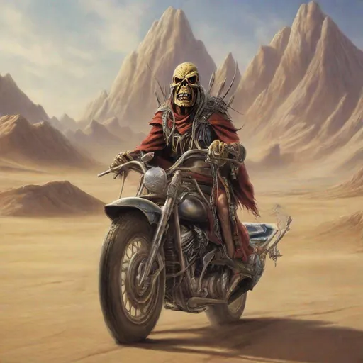 Prompt: Eddie from Iron Maiden is a nomad