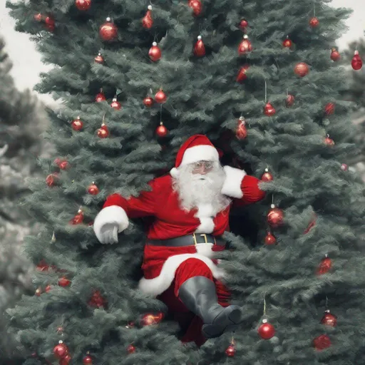 Prompt: Santa claus caught in an x-mas tree