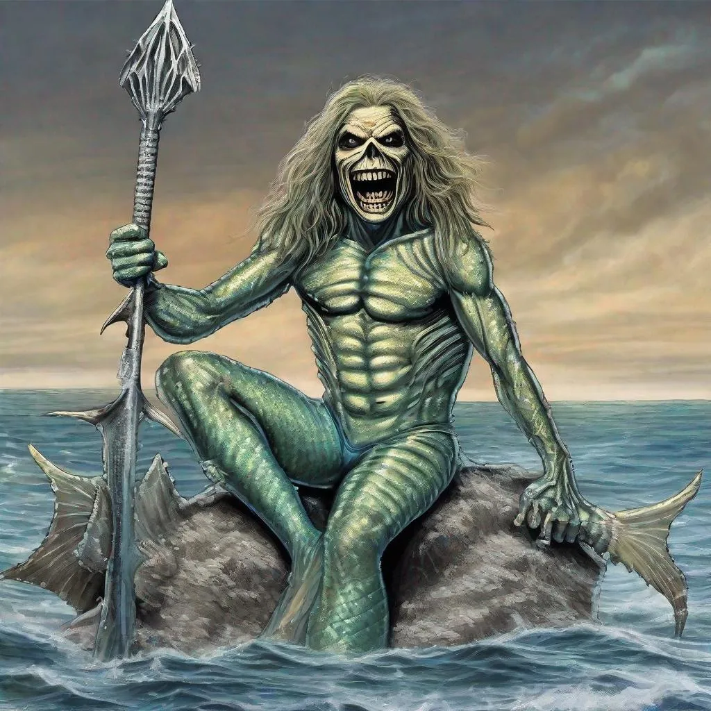 Prompt: Eddie from Iron Maiden as a merman