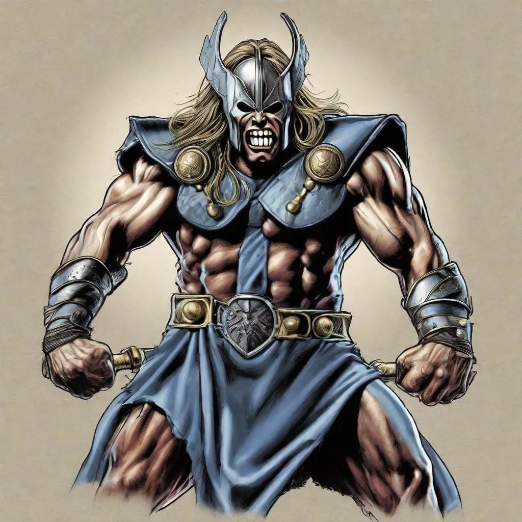 Prompt: Eddie from Iron Maiden as thor