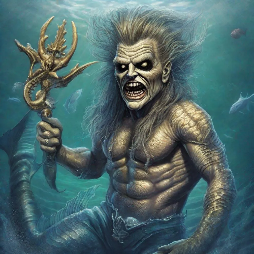 Prompt: Eddie from Iron Maiden as a merman