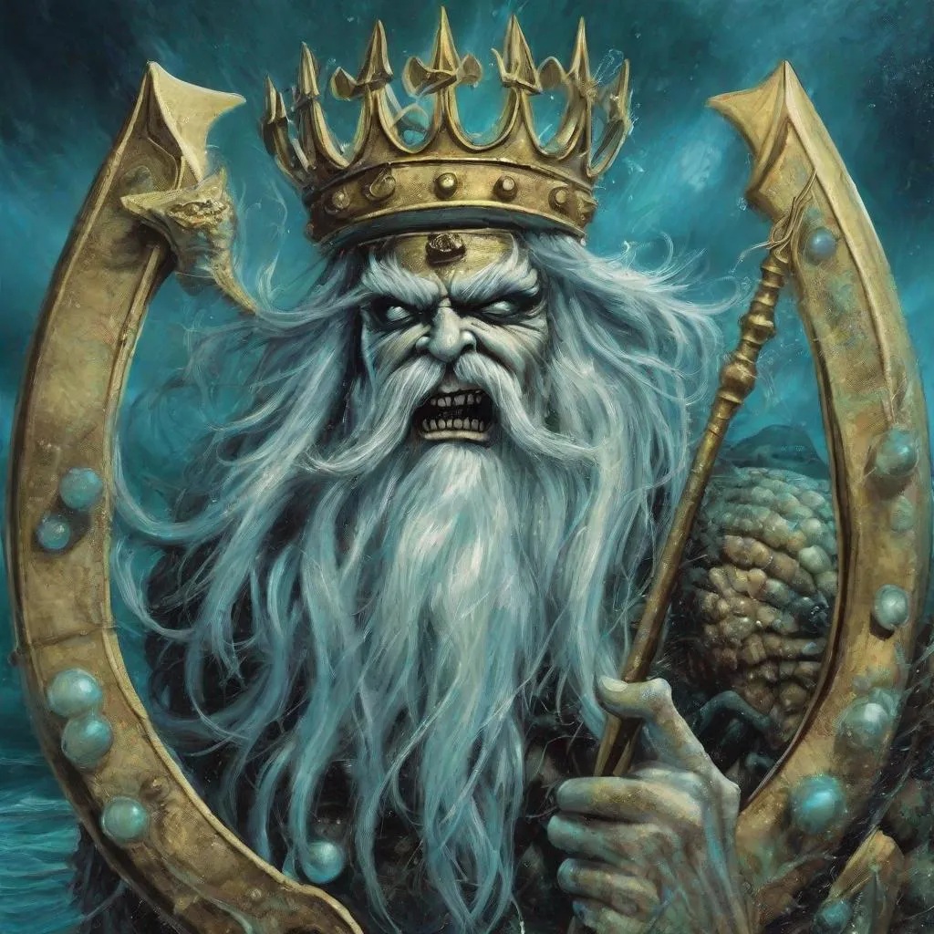 Prompt: Eddie from Iron Maiden as king neptune