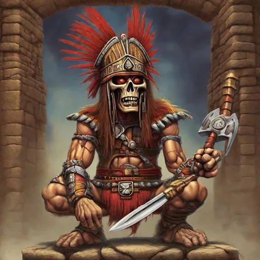 Prompt: Eddie from Iron Maiden inca warrior