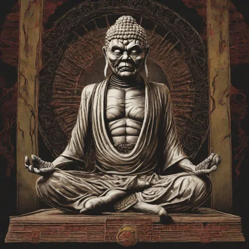 Prompt: Eddie from Iron Maiden as the Buddha