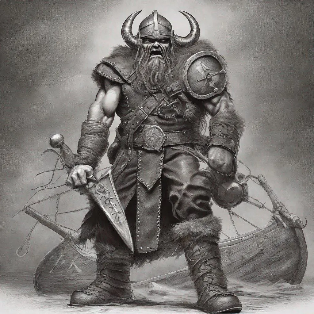 Prompt: Eddie from Iron Maiden is a Viking