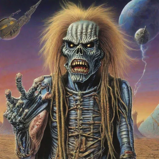 Prompt: Eddie from Iron Maiden on a different planet