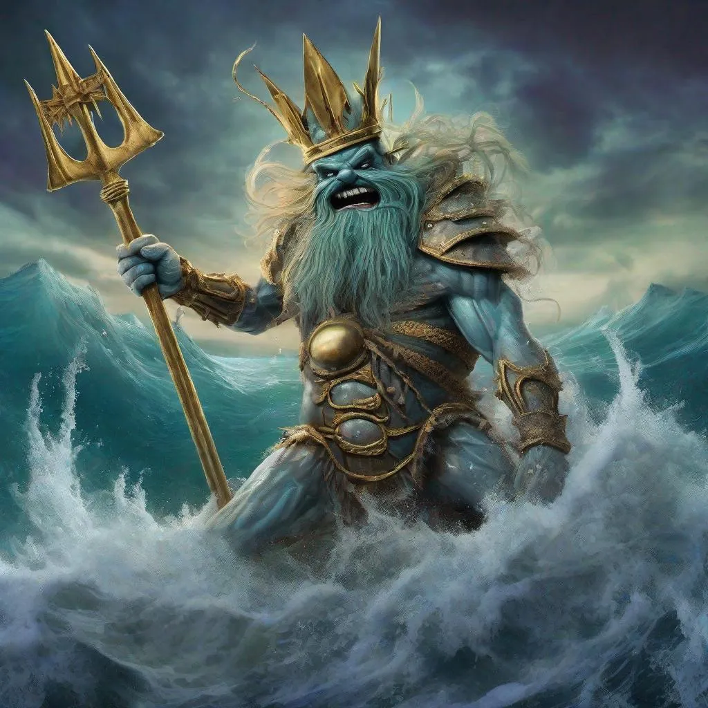 Prompt: Eddie from Iron Maiden as king neptune