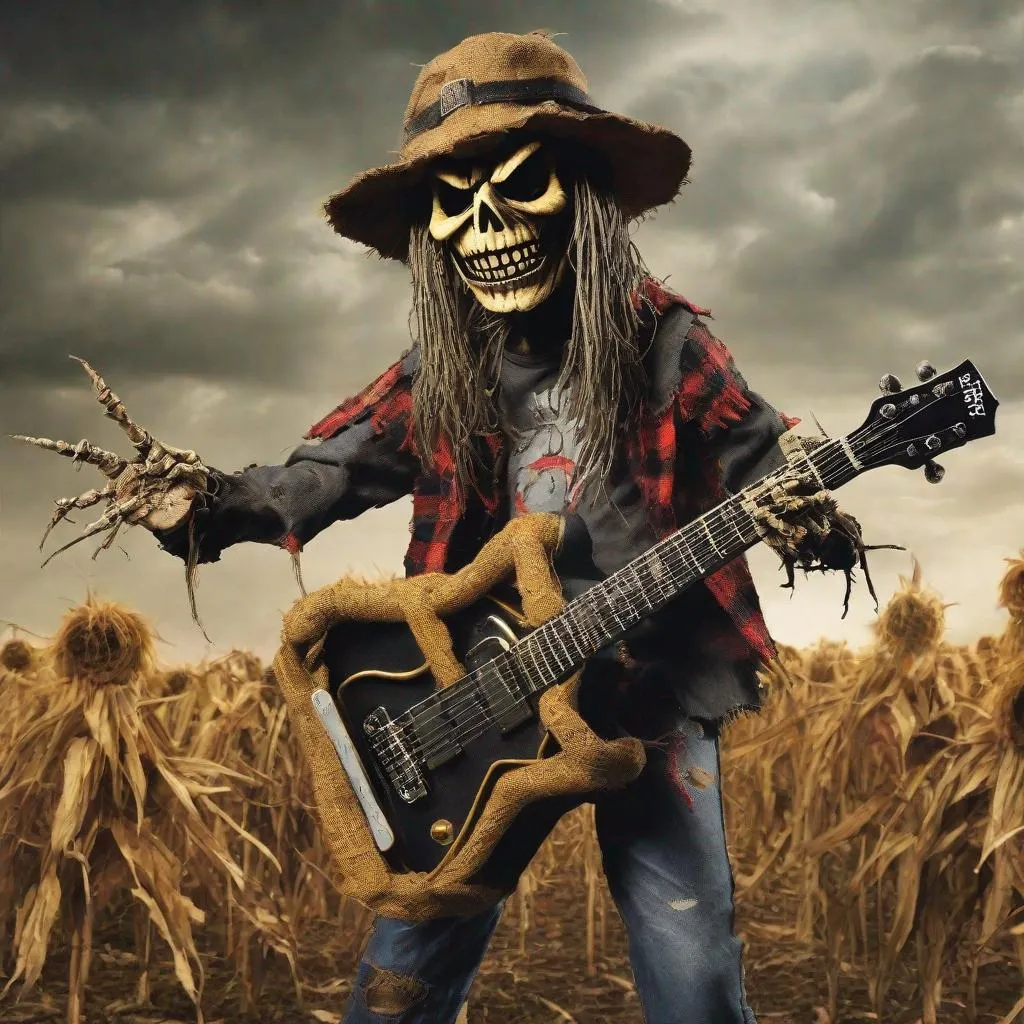 Prompt: Eddie from Iron Maiden as a scarecrow