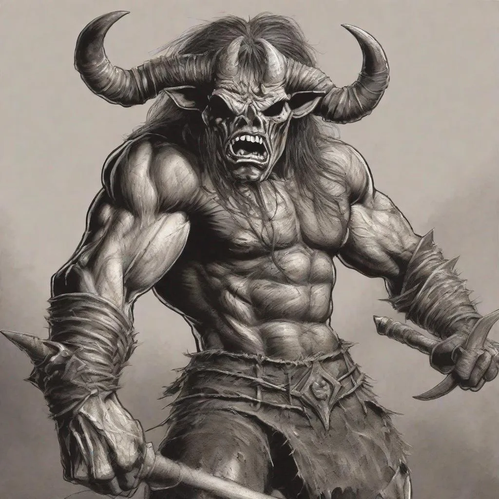 Prompt: Eddie from Iron Maiden as a minotaur