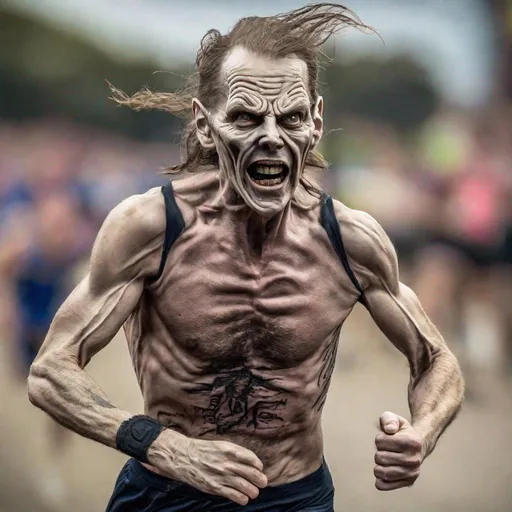 Prompt: Eddie from Iron Maiden is a long distance runner