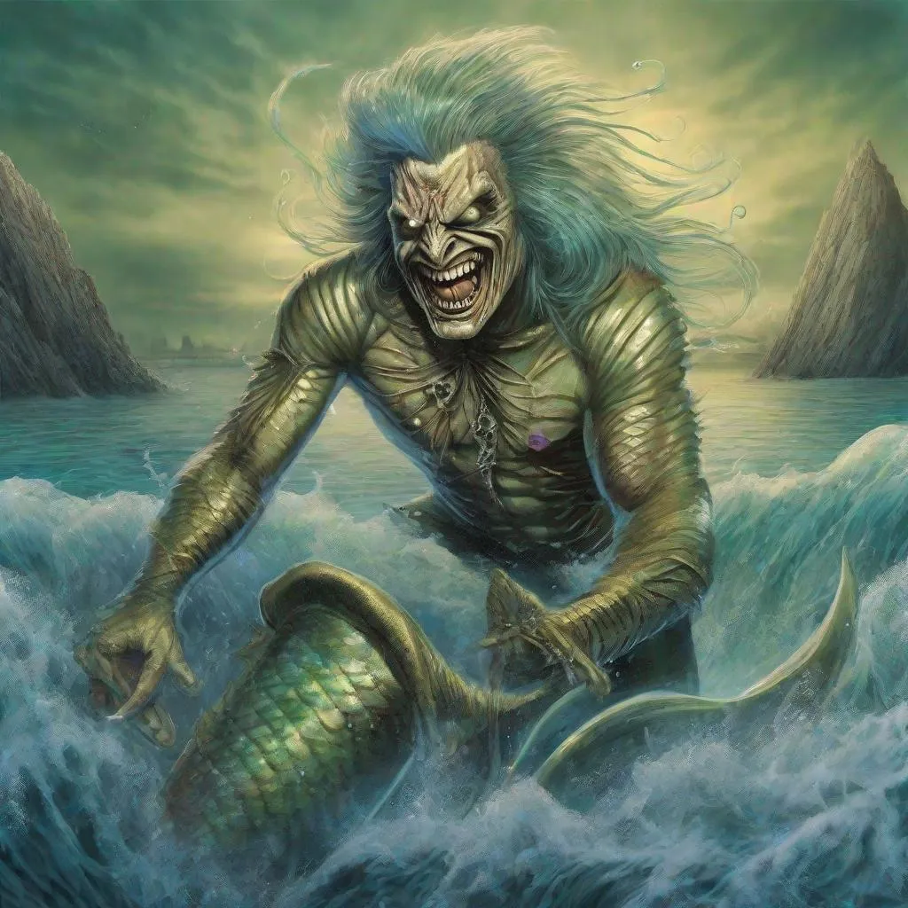 Prompt: Eddie from Iron Maiden as a merman