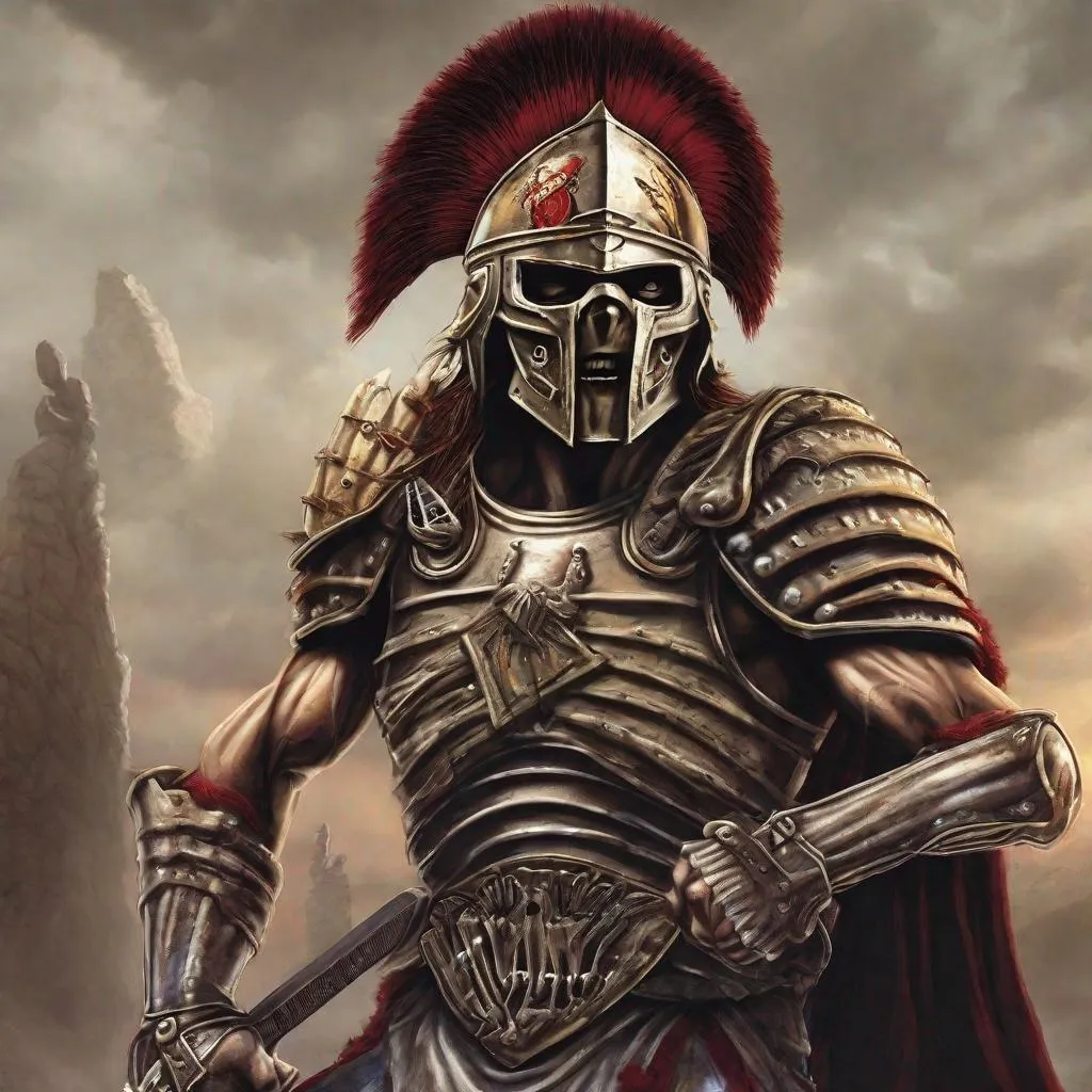 Prompt: Eddie from Iron Maiden as a centurion