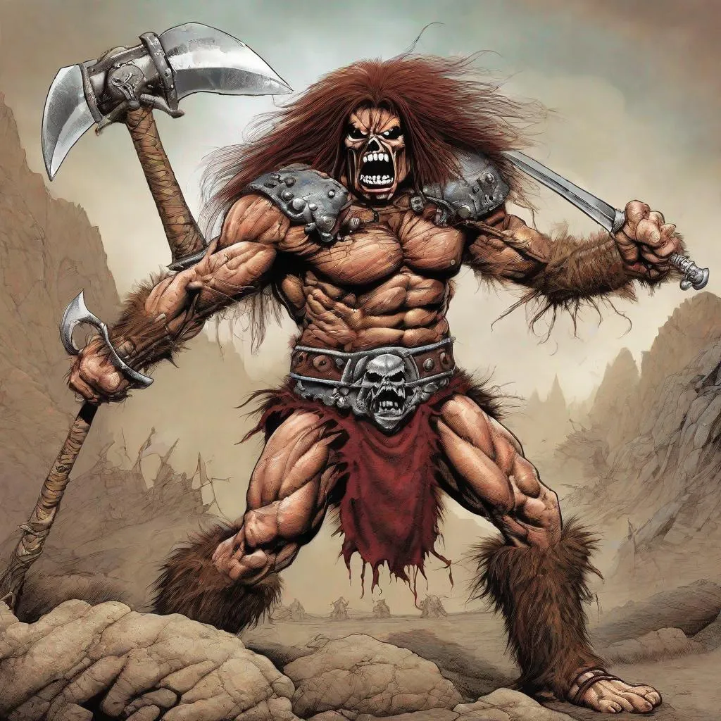 Prompt: Eddie from Iron Maiden as conan the barbarion