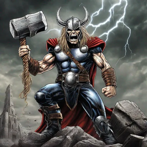 Prompt: Eddie from Iron Maiden as thor