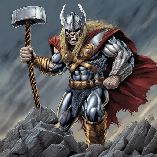 Prompt: Eddie from Iron Maiden as thor