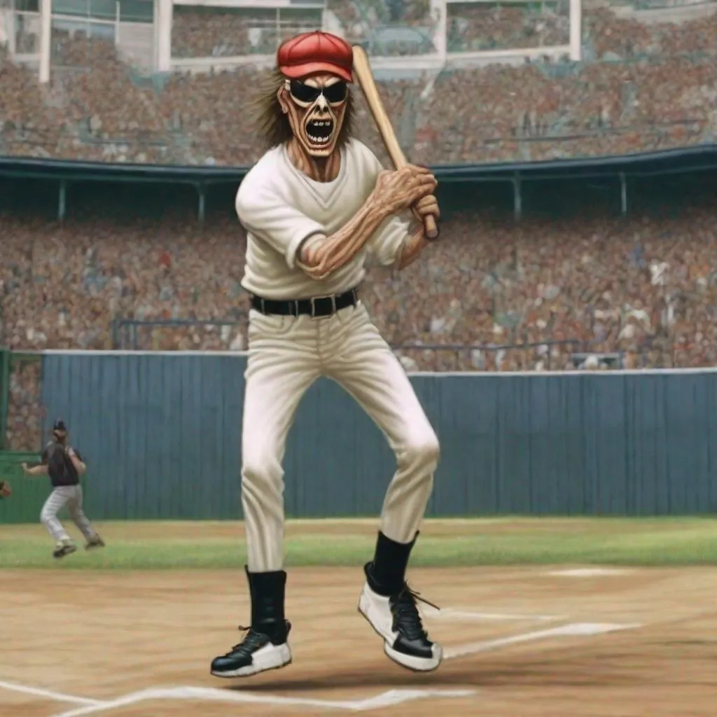 Prompt: Eddie from Iron Maiden playing baseball