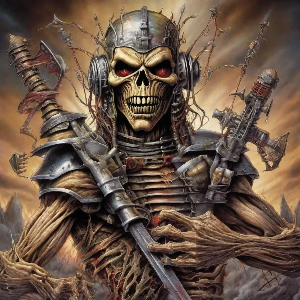 Prompt: Eddie from Iron Maiden is a metal music lover