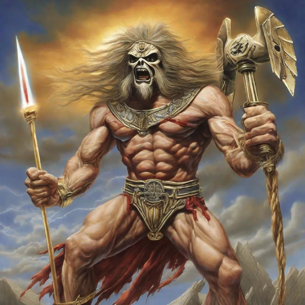 Prompt: Eddie from Iron Maiden as zeus