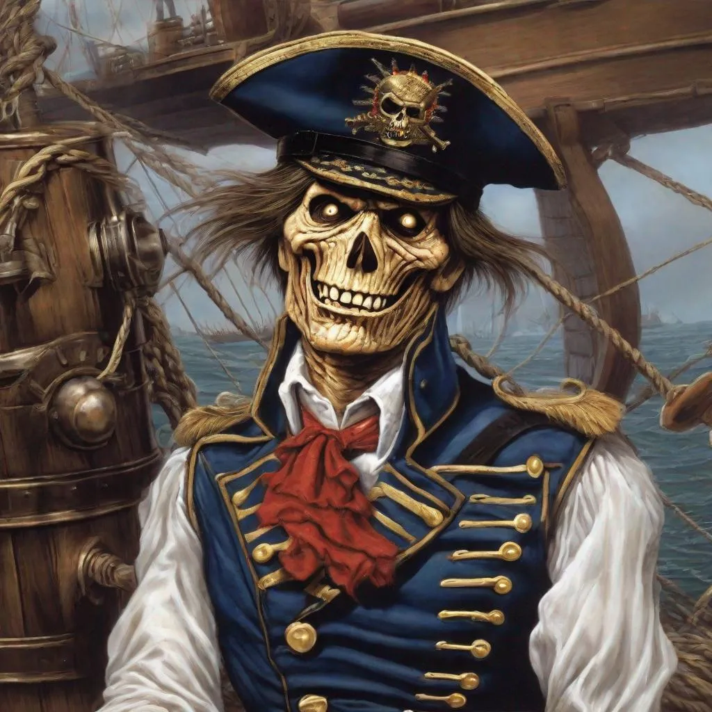 Prompt: Eddie from Iron Maiden is a hornblower
