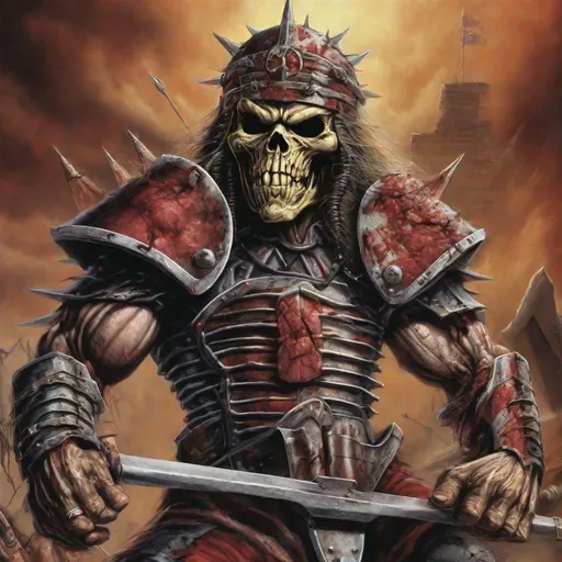 Prompt: Eddie from Iron Maiden is a warlord