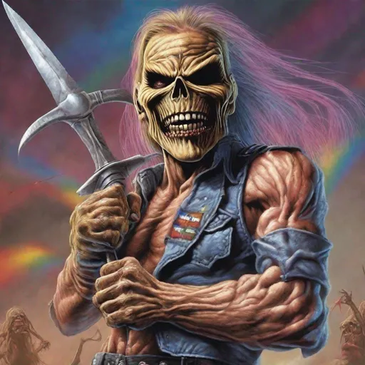 Prompt: Eddie from Iron Maiden is a lgbtqia+ fighter