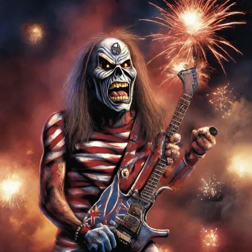 Prompt: Eddie from Iron Maiden as fireworks 