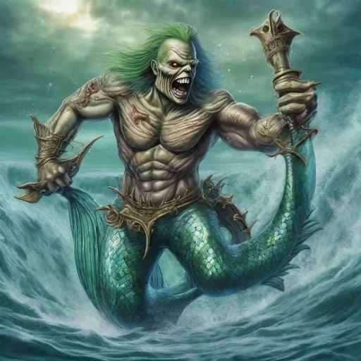 Prompt: Eddie from Iron Maiden as a merman