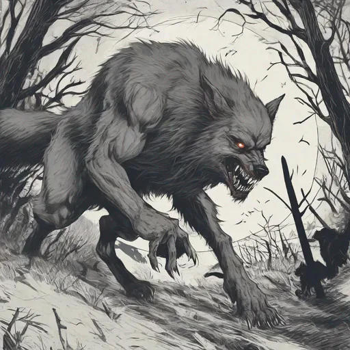 Prompt: A werewolf on the hunt