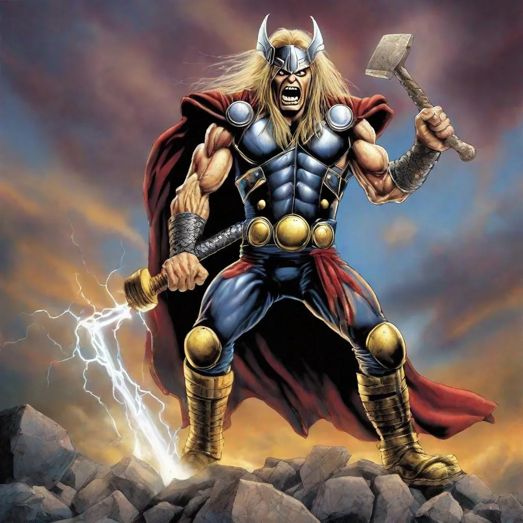 Prompt: Eddie from Iron Maiden as thor