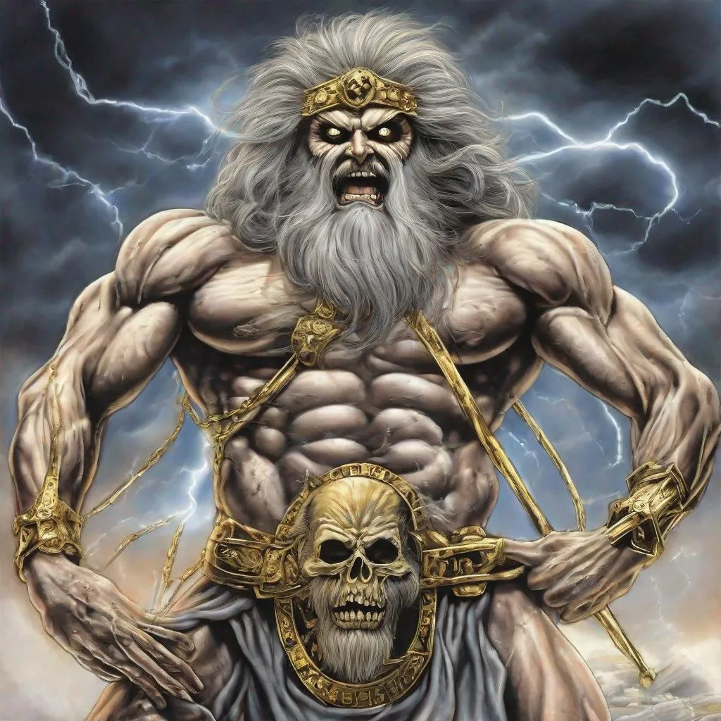 Prompt: Eddie from Iron Maiden as zeus