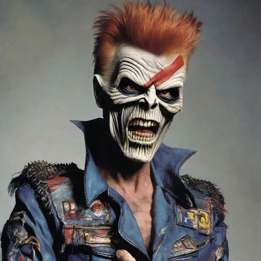 Prompt: Eddie from Iron Maiden is David Bowie 