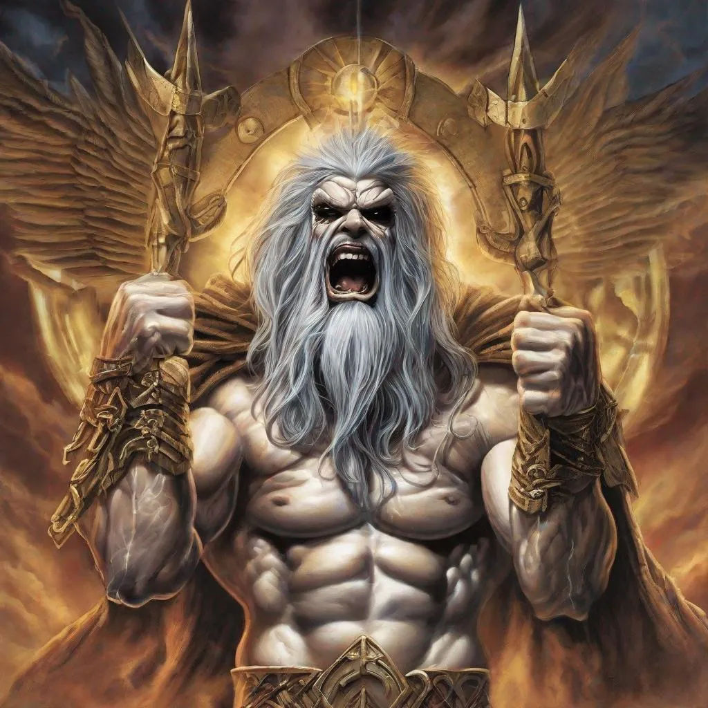 Prompt: Eddie from Iron Maiden as zeus