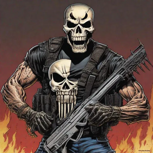 Prompt: Eddie from Iron Maiden is the punisher