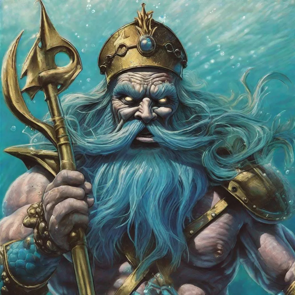 Prompt: Eddie from Iron Maiden as king neptune