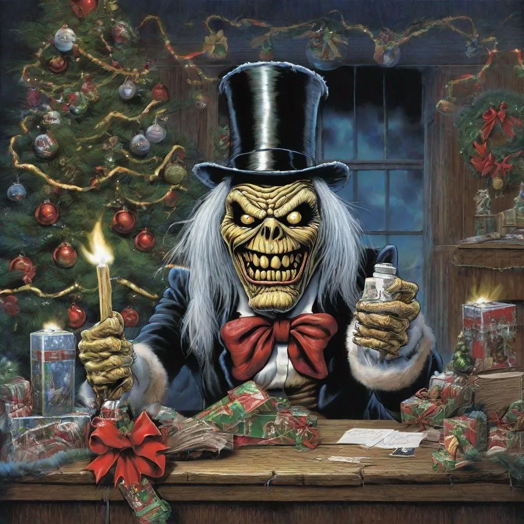 Prompt: Iron Maiden Scrooge Eddie x-mas