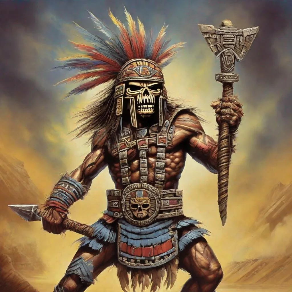 Prompt: Eddie from Iron Maiden aztec warrior