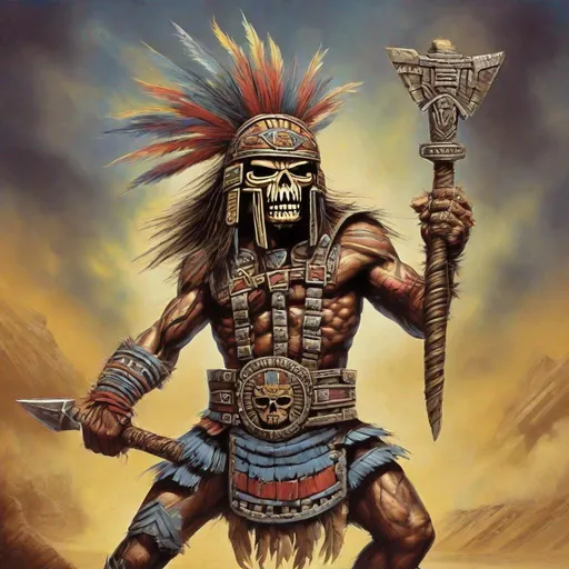 Prompt: Eddie from Iron Maiden aztec warrior