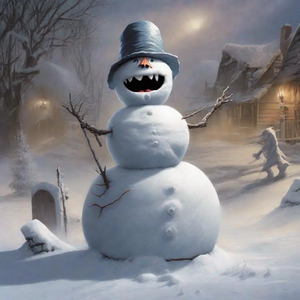 Prompt: Eddie from Iron Maiden is a snowman