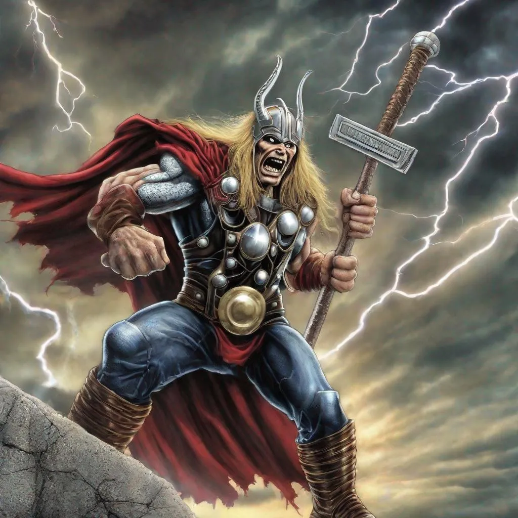 Prompt: Eddie from Iron Maiden as thor