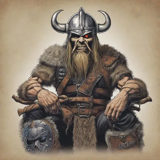Prompt: Eddie from Iron Maiden is a Viking