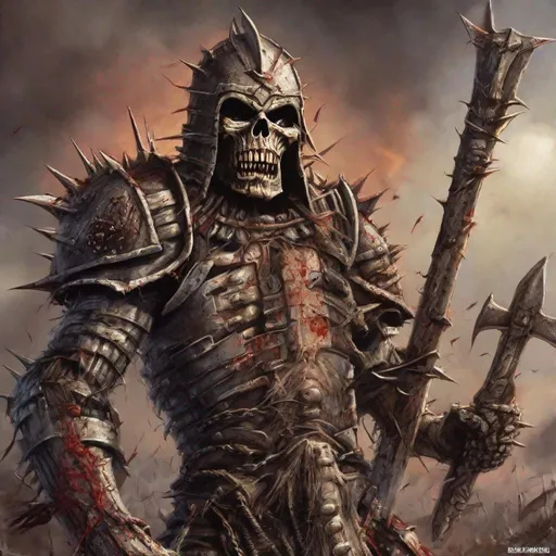 Prompt: Eddie from Iron Maiden is a warlord