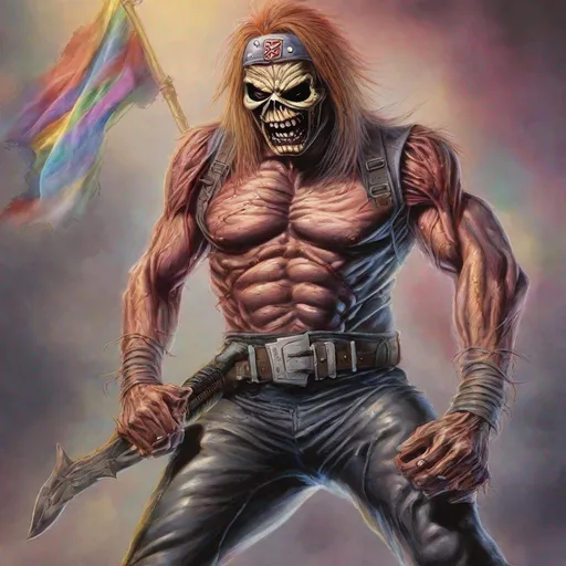 Prompt: Eddie from Iron Maiden is a lgbtqia+ fighter